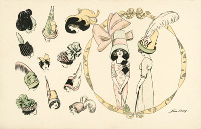 女性の帽子ファッション（カラーリトグラフ 作： Xavier Sager