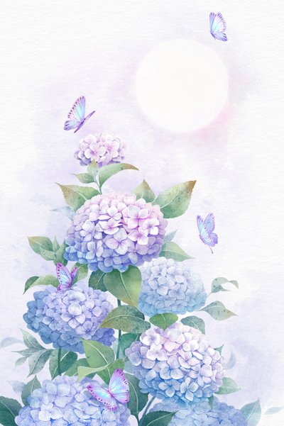 月明かりに照らされたアジサイ園 作： 