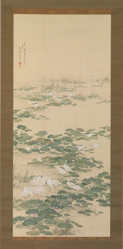 蓮池の白鷺（1852年 作： Yamamoto Baiitsu