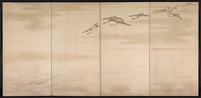 ガチョウ、葦、水 作： Yamamoto Baiitsu