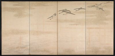 ガチョウ、葦と水、1800年代。 作： Yamamoto Baiitsu