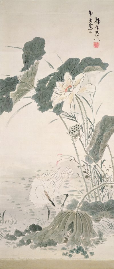 サギとハス、ND 作： Yamamoto Baiitsu