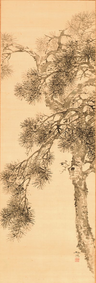 松、1856年以前（シルクにインク） 作： Yamamoto Baiitsu