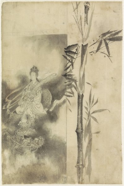 龍と竹の幹に乗った即位の女神 作： Yamamoto Shinryo Baiitsu