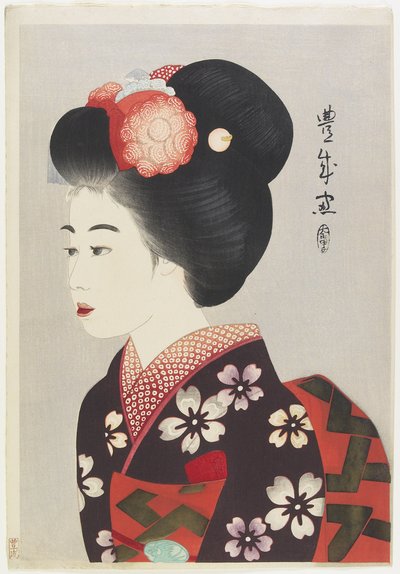 麻衣子少女、1924年（木版画カラー） 作： Yamamura Koka