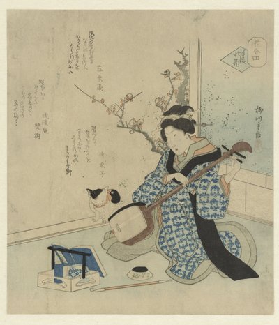 三味線を調律する芸者 作： Yanagawa Shigenobu (II)