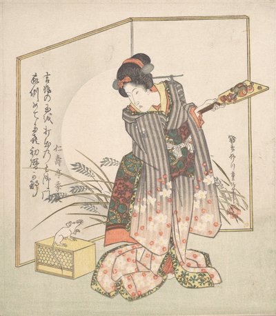 1828年、鼠年のNew Year Greeting Card。 作： Yanagawa Shigenobu