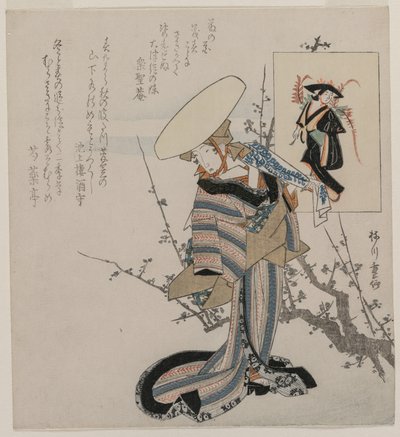 藤の乙女とマッチした梅の木の女...、c。 1830年代初頭。 作： Yanagawa Shigenobu