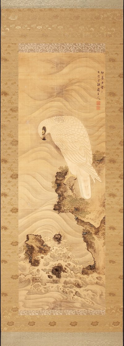 柳沢淇園。波のある岩の上のウミワシ 作： Yanagisawa Kien