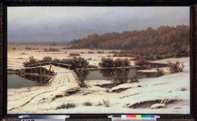 初雪 - Yefim Yefimovich Volkov (1844-1920) の絵画、キャンバスに油彩 作： Yefim Yefimovich Volkov