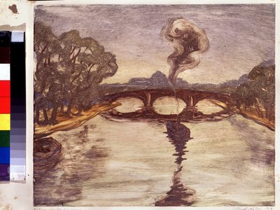 セーヌ川のボート。 （セーヌ川のボート）。 Peinture de Yelisaveta (Elisabeth) Sergeyevna Kruglikova (Elizaveta Sergeevna Krouglikova) (1865-1941)、estampe (モノタイプ) 作： Yelisaveta Sergeyevna Kruglikova
