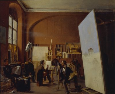 画家のスタジオヴァシリーマクストフ伯、1858 作： Yevgraf Semyonovich Sorokin
