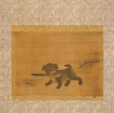 キジの羽で遊ぶ子犬 作： イ・アム