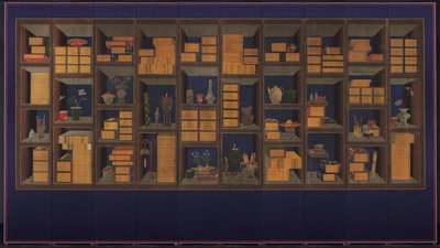 1800 年代後半の本と学者の備品。 作： Yi Taek gyun