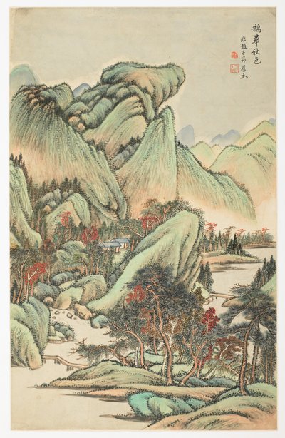 泉山と華山の紅葉、12枚の葉のアルバムから 作： Yongxi Jin