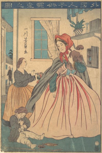 子供を楽しむ外国人（1860年10月 作： Yoshikazu