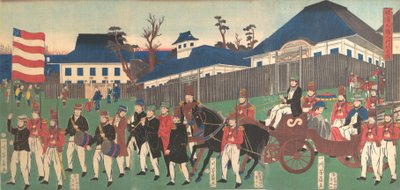 1861年2月、横浜での外国人の行列の写真。 作： Yoshikazu