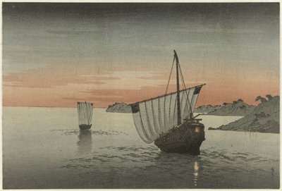 海岸沿いの 2 つの帆船 作： Yoshimune (II) , Utagawa