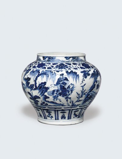 非常にまれで重要な青と白の瓶、Guan 作： Yuan Dynasty Chinese School