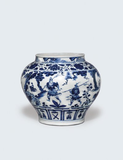 非常にまれで重要な青と白の瓶、Guan 作： Yuan Dynasty Chinese School