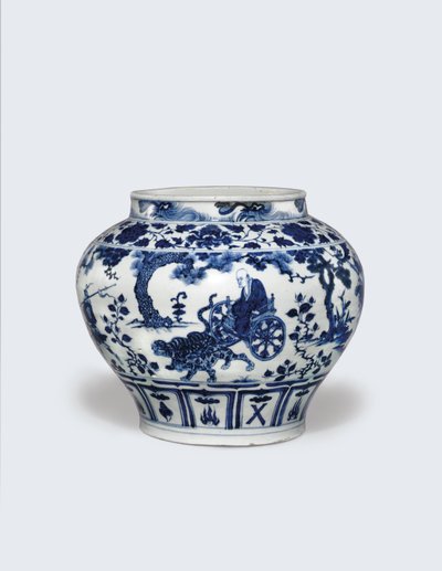 非常にまれで重要な青と白の瓶、Guan 作： Yuan Dynasty Chinese School