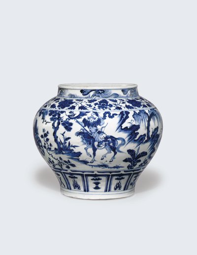 非常にまれで重要な青と白の瓶、Guan 作： Yuan Dynasty Chinese School