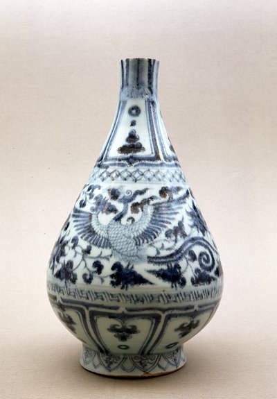 元朝時代（1206～1368）の青白花瓶（陶製 作： Yuan Dynasty Chinese School