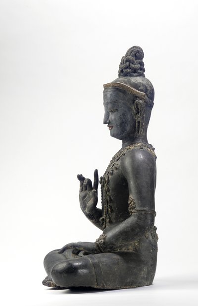 ネパール・中国風菩薩像（漆、布、青・金・緑の塗料と金箔の痕跡 作： Yuan Dynasty Chinese School