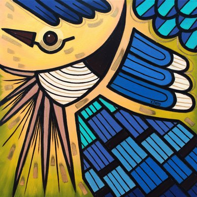 裏庭の鳥 アオカケス、2023年（油彩、キャンバスパネル） 作： Yue Zeng
