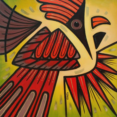 裏庭の鳥 カーディナル、2023年（キャンバスに油彩） 作： Yue Zeng