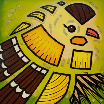 裏庭の鳥 金色のフィンチ、2023年（キャンバスに油彩） 作： Yue Zeng