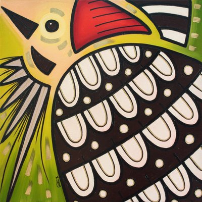 裏庭の鳥 キツツキ、2023年（キャンバスに油彩） 作： Yue Zeng