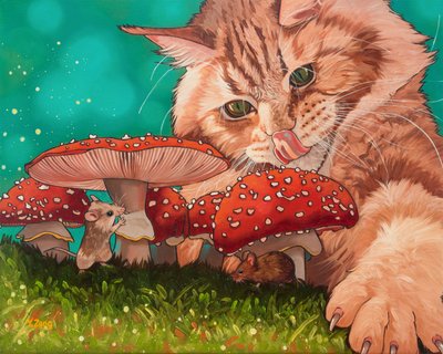 キノコシェルター、2023年（キャンバスに油彩） 作： Yue Zeng