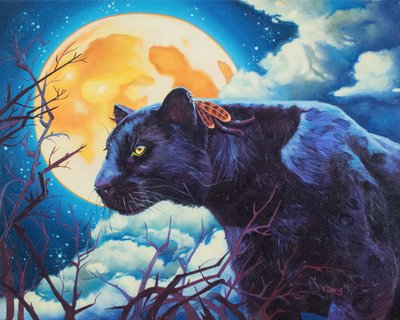 ナイトウォッチャー・黒豹、2023年（キャンバスに油彩） 作： Yue Zeng