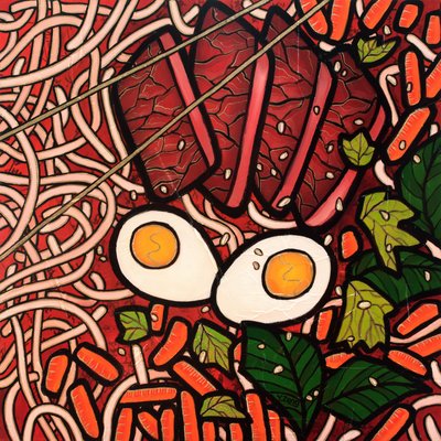ラーメン・ビーフ、2023年（キャンバスに油彩） 作： Yue Zeng