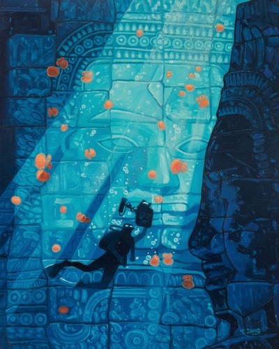 水中の廃墟、2023年（キャンバスに油彩） 作： Yue Zeng