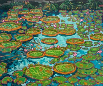 睡蓮の池の青、2023年（キャンバスに油彩） 作： Yue Zeng