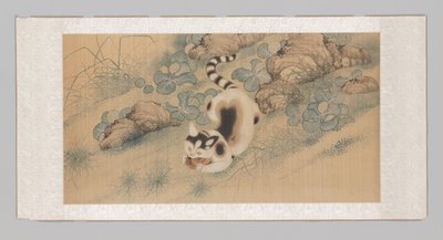 ポピーと蝶と猫の掛け軸（上部） 作： Yun Bing