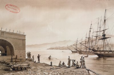 アルジェの港からのバブアゾウン砦の眺め、1830年〜31年頃（紙にトイレ） 作： Yung