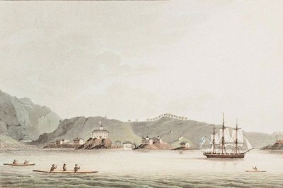 1803年から1806年にかけての世界一周航海のイラスト、1814年の船ネヴァで 作： Yuri Fyodorovich Lisyansky