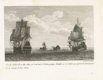 Einde van het gevecht van Jan Bart op 22 mei, 1689 1689 年 5 月 22 日の戦闘の終結。ジャン＝バールとフォーバンは、覆面を剥がされていたものの、艦隊の撤退が確実になったときにのみ降伏した (称号) Esの酋長、ジャン＝バールの戦いのコレクション 作： Yves Marie Le Gouaz