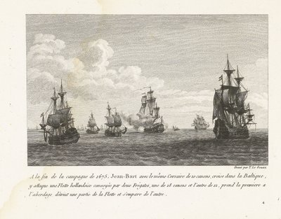 Jan Bart valt Hollandse schepen in de Baltische zee aan、1675 1675 年の作戦の終わりに、同じ 10 門のコルセアを搭載したジャン バルトがバルト海を巡航し、そこでオランダ艦隊を攻撃しました (...) (オブジェクトのタイトル) ジャンバーの戦いのコレクション 作： Yves Marie Le Gouaz