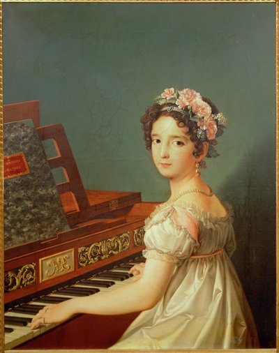 クラヴィコードに向かう画家の娘...（キャンバスに描かれた絵） 作： Zacarias Gonzalez Velazquez