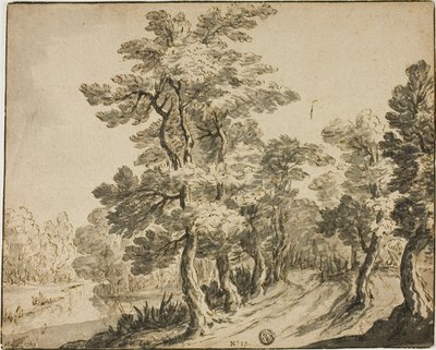 小川近くの葉の茂った木々の中の道 作： Zacharias Blyhooft