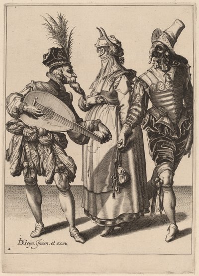 リュート奏者が演説するカップル 作： Zacharias Dolendo after Jacques de Gheyn II