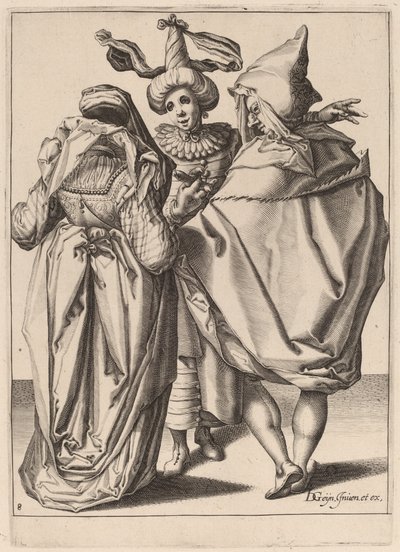 ジェスチャーをする若い男性に話しかけるカップル 作： Zacharias Dolendo after Jacques de Gheyn II