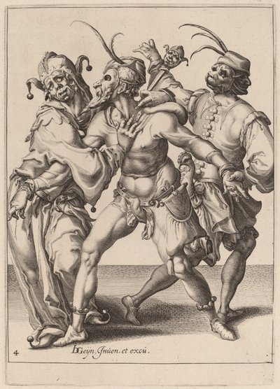 道化師を含む 3 人のダンシング ママー 作： Zacharias Dolendo after Jacques de Gheyn II
