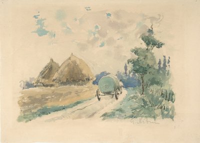 幌馬車と干し草のある風景」1869-70年頃 作： Zacharie Astruc