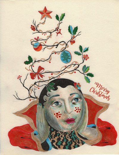 クリスマス The-Elf、2020年（紙にインク描画） 作： Sabina Nedelcheva Williams