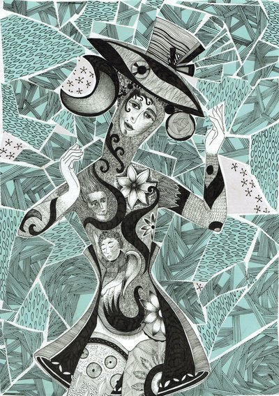ムード、2017年（紙にインク、コラージュ） 作： Sabina Nedelcheva Williams